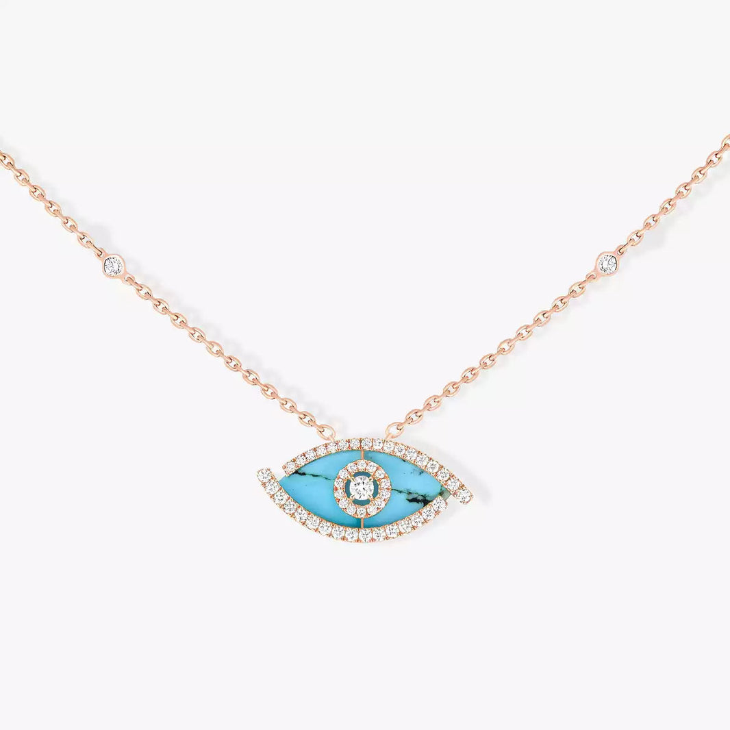 [LUXE] Lucky Eye Diamond Necklace in Rose Gold and Turquoise