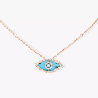 [LUXE] Lucky Eye Diamond Necklace in Rose Gold and Turquoise