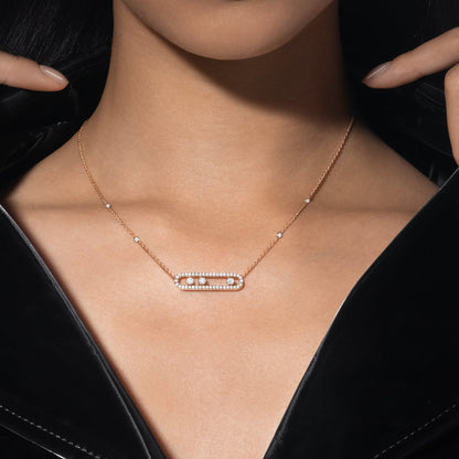 [LUXE]  Move Pave_ Rose Gold Diamond Necklace