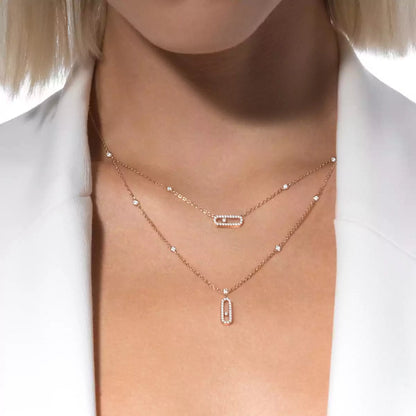 [LUXE] 2 Rows Rose Gold Diamond Pave_ Necklace Move Uno