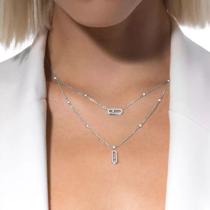 [LUXE] 2 Rows Rose Gold Diamond Pave_ Necklace Move Uno