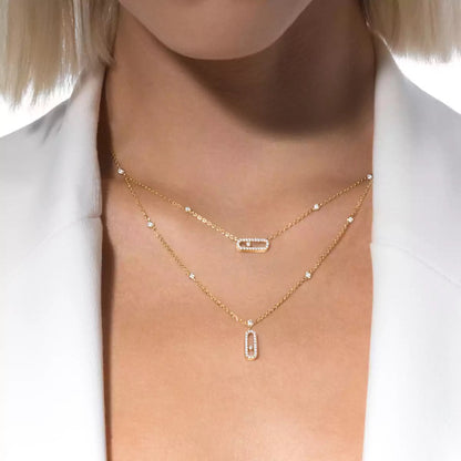 [LUXE] 2 Rows Rose Gold Diamond Pave_ Necklace Move Uno