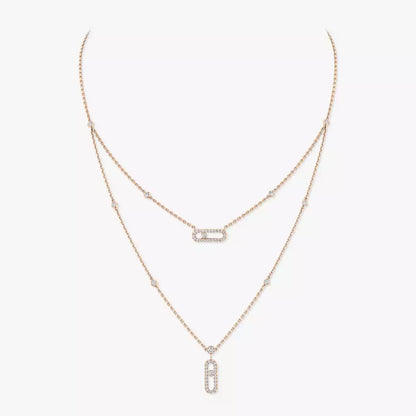 [LUXE] 2 Rows Rose Gold Diamond Pave_ Necklace Move Uno