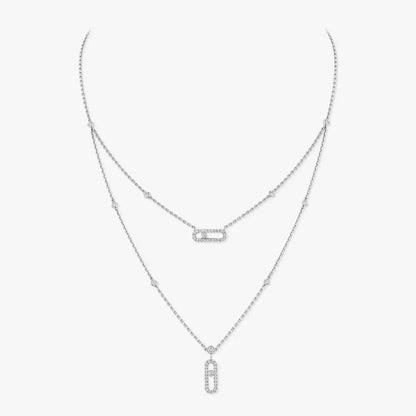 [LUXE] 2 Rows Rose Gold Diamond Pave_ Necklace Move Uno
