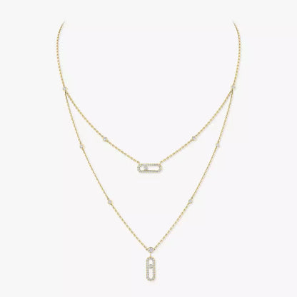 [LUXE] 2 Rows Rose Gold Diamond Pave_ Necklace Move Uno
