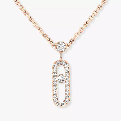 [LUXE] 2 Rows Rose Gold Diamond Pave_ Necklace Move Uno