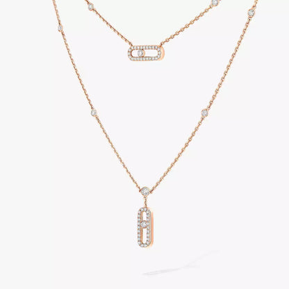 [LUXE] 2 Rows Rose Gold Diamond Pave_ Necklace Move Uno