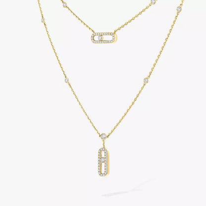 [LUXE] 2 Rows Rose Gold Diamond Pave_ Necklace Move Uno