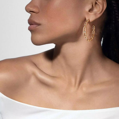 [[LUXE] Move Link Diamond Hoop Earrings
