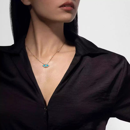 [LUXE] Lucky Eye Diamond Necklace in Rose Gold and Turquoise