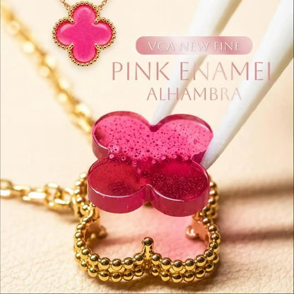 [LUXE] NEW CLOVER 1 MOTIFS PINK ENAMEL NECKLACE