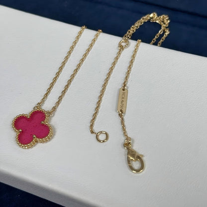 [LUXE] NEW CLOVER 1 MOTIFS PINK ENAMEL NECKLACE