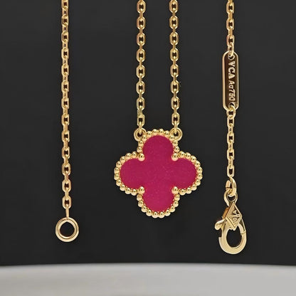 [LUXE] NEW CLOVER 1 MOTIFS PINK ENAMEL NECKLACE