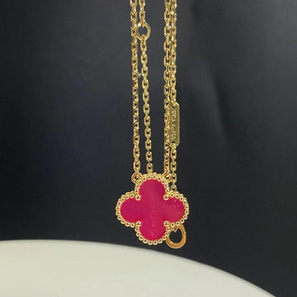 [LUXE] NEW CLOVER 1 MOTIFS PINK ENAMEL NECKLACE