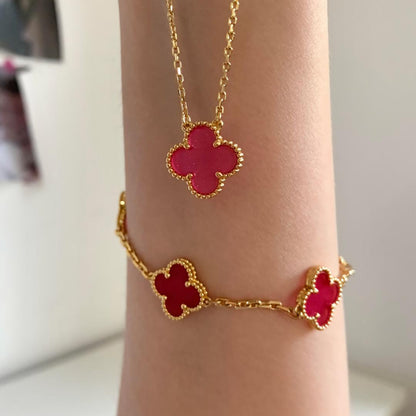 [LUXE] NEW CLOVER 1 MOTIFS PINK ENAMEL NECKLACE