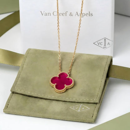 [LUXE] NEW CLOVER 1 MOTIFS PINK ENAMEL NECKLACE