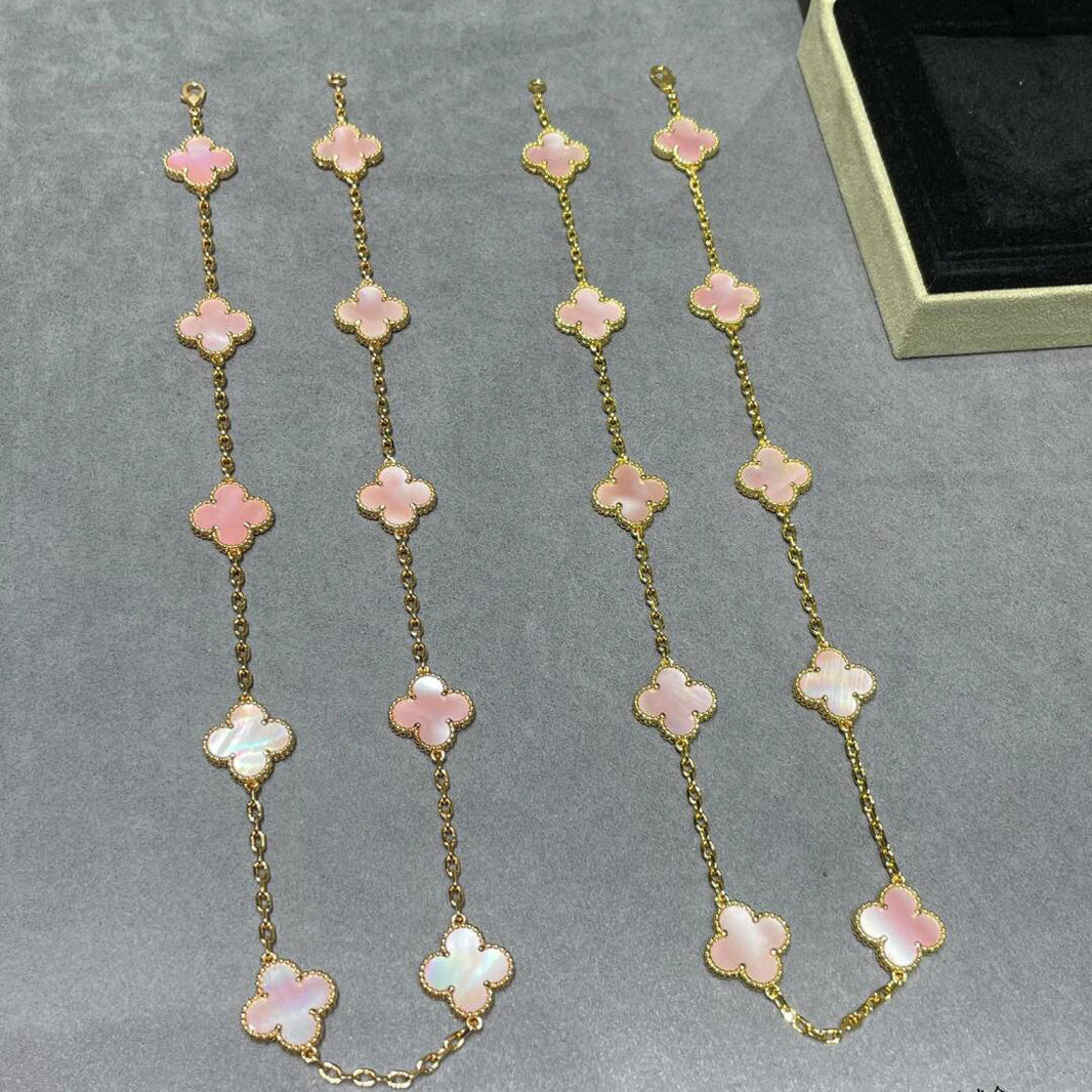 [LUXE]CLOVER 10 MOTIFS PINK MOP NECKLACE