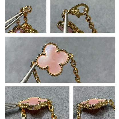 [LUXE]CLOVER 10 MOTIFS PINK MOP NECKLACE