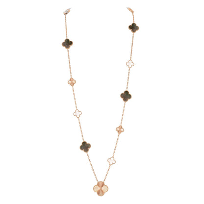 [LUJO] CONJUNTO DE COLLAR DE ORO ROSA CON FLORES DE TRÉBOL 15 (11+4) DESMONTABLE