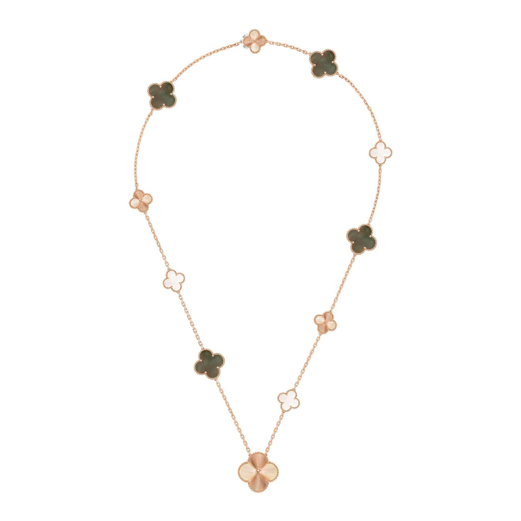 [LUXE]DETACHABLE CLOVER 15(11+4) FLOWER ROSE GOLD NECKLACE SET
