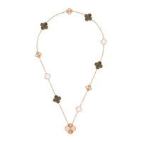 [LUJO] CONJUNTO DE COLLAR DE ORO ROSA CON FLORES DE TRÉBOL 15 (11+4) DESMONTABLE