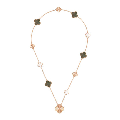 [LUJO] CONJUNTO DE COLLAR DE ORO ROSA CON FLORES DE TRÉBOL 15 (11+4) DESMONTABLE