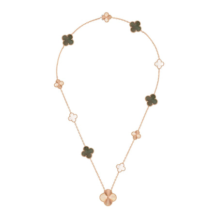 [LUJO] CONJUNTO DE COLLAR DE ORO ROSA CON FLORES DE TRÉBOL 15 (11+4) DESMONTABLE