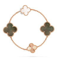 [LUJO] CONJUNTO DE COLLAR DE ORO ROSA CON FLORES DE TRÉBOL 15 (11+4) DESMONTABLE