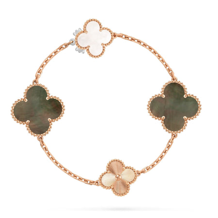 [LUJO] CONJUNTO DE COLLAR DE ORO ROSA CON FLORES DE TRÉBOL 15 (11+4) DESMONTABLE