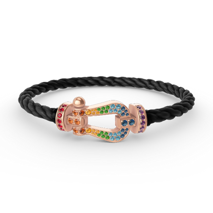 [LUXE]FORCE PULSERA GRANDE DE DIAMANTES DE COLOR HERRADURA EN ORO ROSA