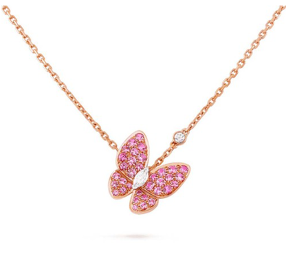 [LUXE] COLLAR DE ORO ROSA CON DIAMANTE ROJO Y MARIPOSA