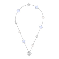 [LUJO] CONJUNTO DE COLLAR DE PLATA CON FLORES DE TRÉBOL 15 (11+4) DESMONTABLE