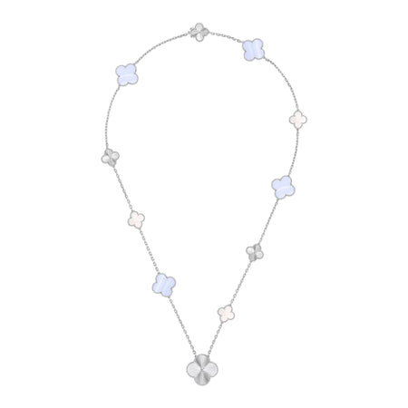 [LUJO] CONJUNTO DE COLLAR DE PLATA CON FLORES DE TRÉBOL 15 (11+4) DESMONTABLE