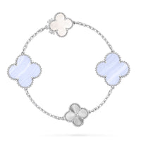 [LUJO] CONJUNTO DE COLLAR DE PLATA CON FLORES DE TRÉBOL 15 (11+4) DESMONTABLE