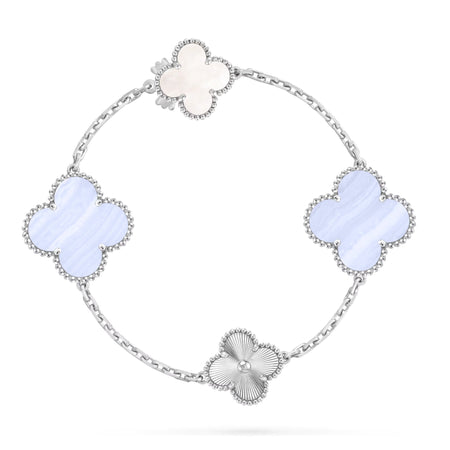 [LUJO] CONJUNTO DE COLLAR DE PLATA CON FLORES DE TRÉBOL 15 (11+4) DESMONTABLE