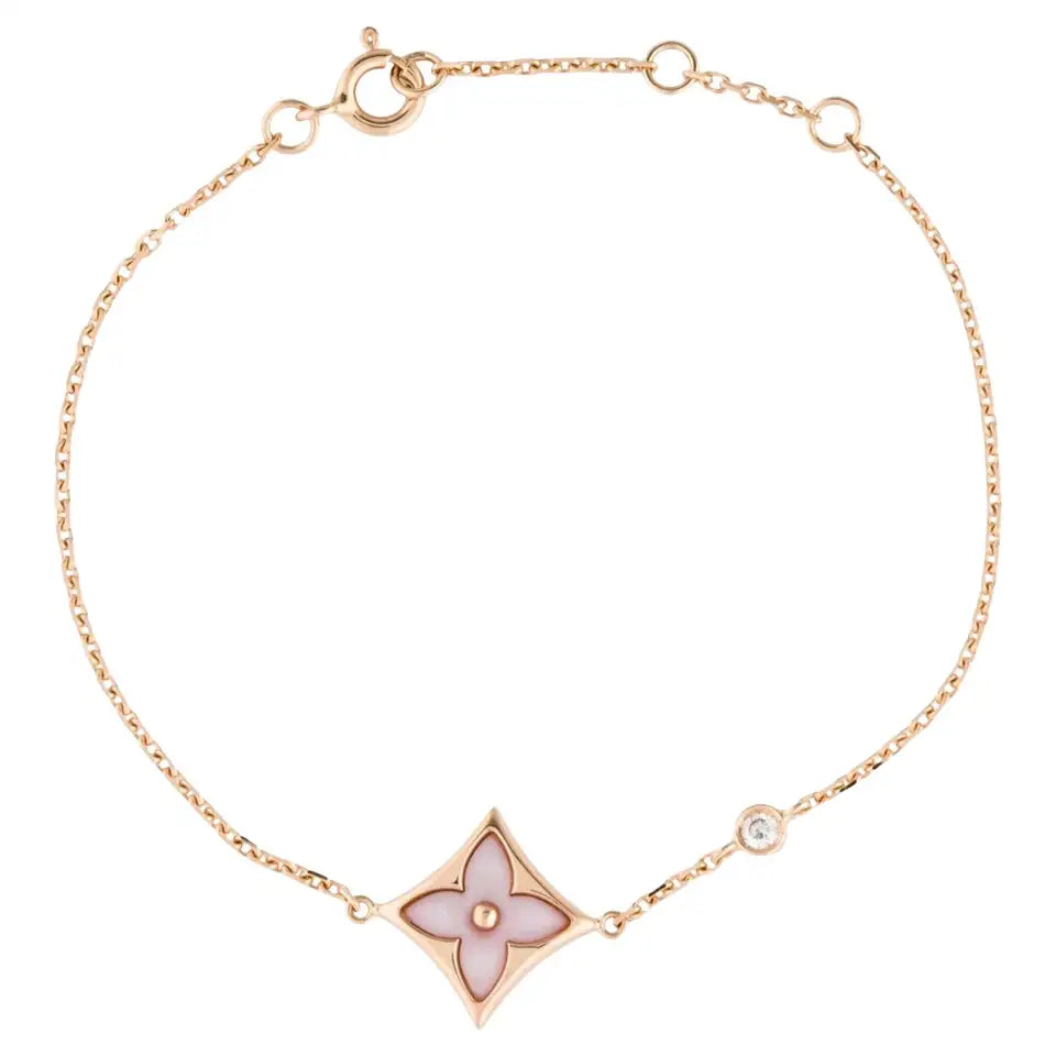 [LUXE] PULSERA DE ORO ROSA CON 1 DIAMANTE Y ESTRELLA