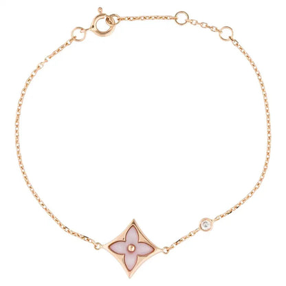 [LUXE] PULSERA DE ORO ROSA CON 1 DIAMANTE Y ESTRELLA