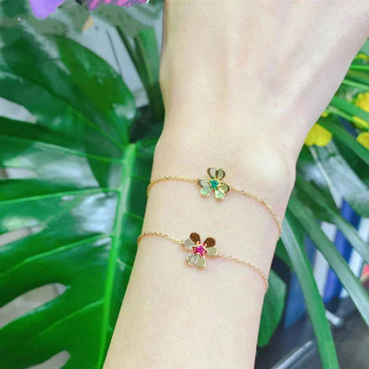 [LUXE]FRIVOLE PULSERA DE MALAQUITA ROSA CON FLOR DE ORO