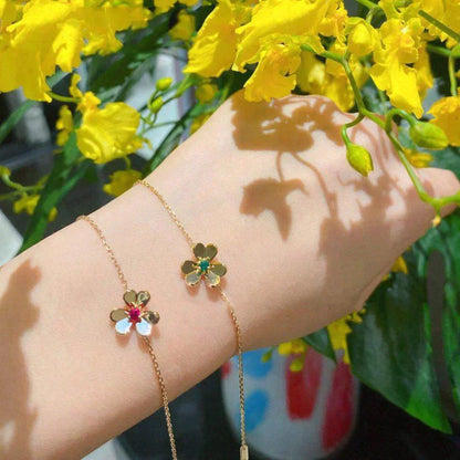 [LUXE]FRIVOLE PULSERA DE MALAQUITA ROSA CON FLOR DE ORO