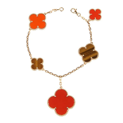 [LUXE]PULSERA DE TRÉBOL 5 MOTIVOS CORNALINA OJO DE TIGRE
