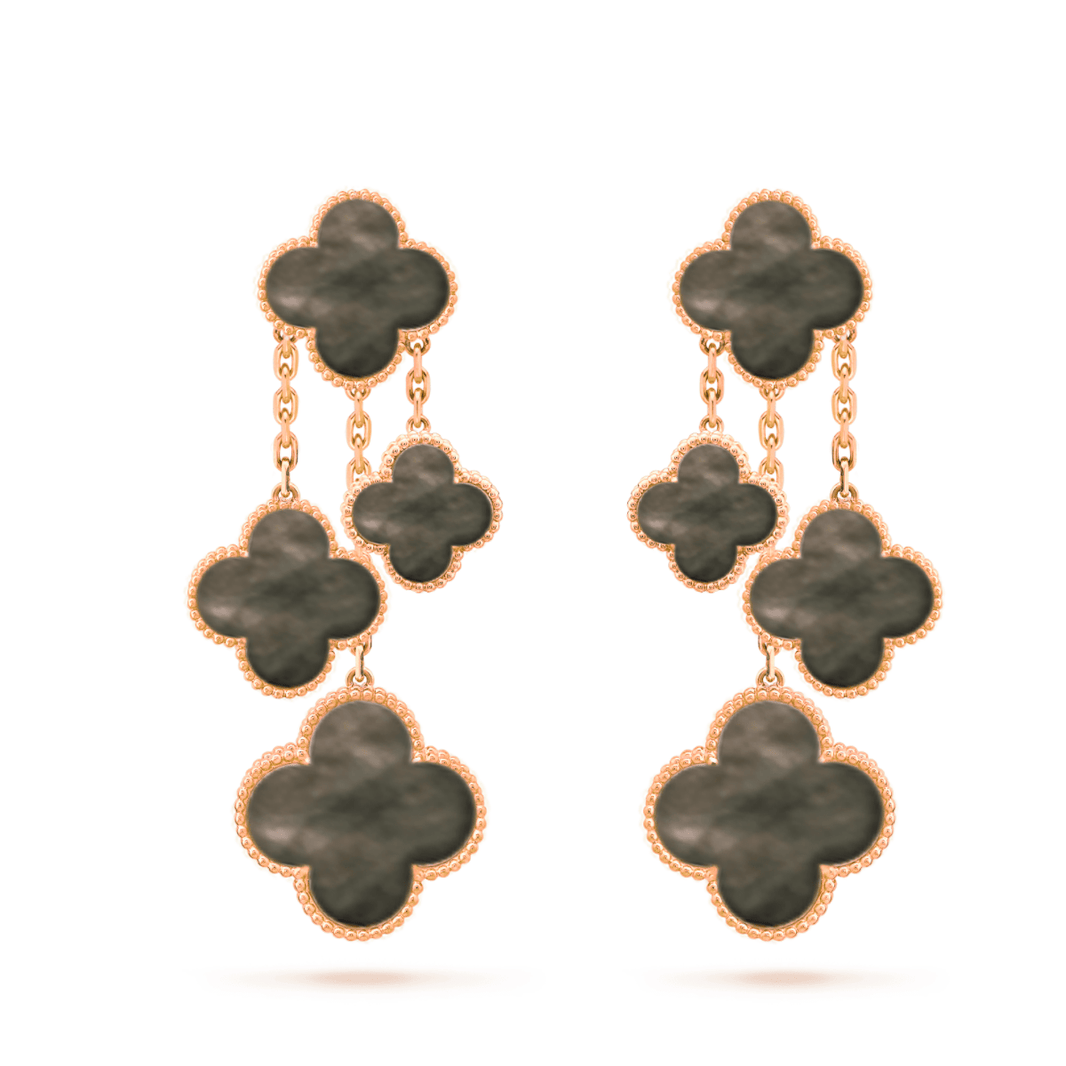 [LUXE]CLOVER EARRINGS DARK MOP 4 MOTIFS ROSE GOLD
