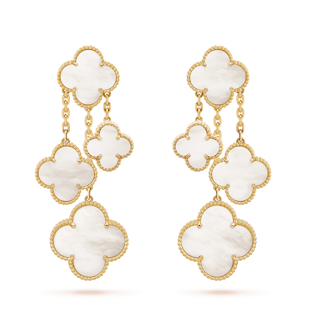 [LUXE]CLOVER EARRINGS WHITE MOP 4 MOTIFS GOLD