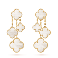 [LUXE]PENDIENTES TRÉBOL BLANCO 4 MOTIVOS ORO