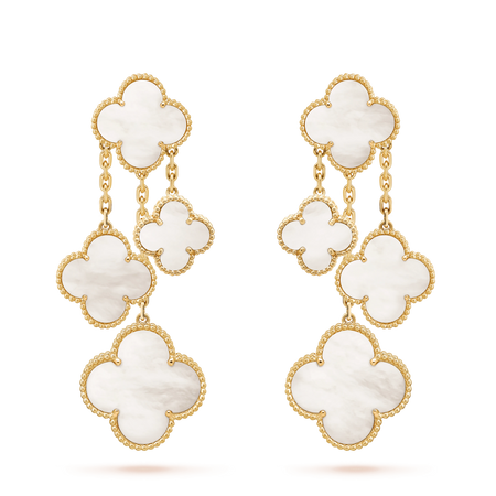 [LUXE]PENDIENTES TRÉBOL BLANCO 4 MOTIVOS ORO