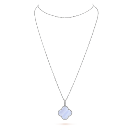 [LUXE] COLLAR DE TRÉBOL GRANDE DE PLATA Y CALCEDONIA