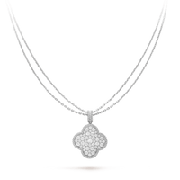 [LUXE] COLLAR DE TRÉBOL GRANDE DE PLATA DE 25 MM CON DIAMANTES