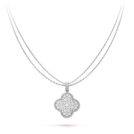 [LUXE] COLLAR DE TRÉBOL GRANDE DE PLATA DE 25 MM CON DIAMANTES