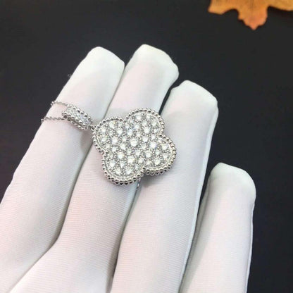 [LUXE] COLLAR DE TRÉBOL GRANDE DE PLATA DE 25 MM CON DIAMANTES