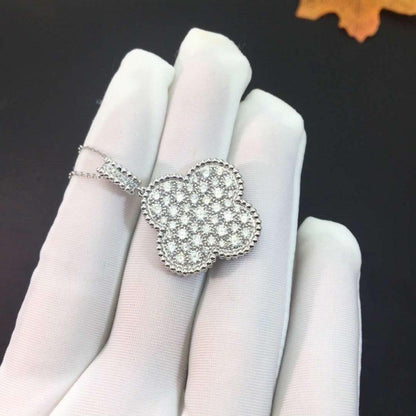 [LUXE] COLLAR DE TRÉBOL GRANDE DE PLATA DE 25 MM CON DIAMANTES