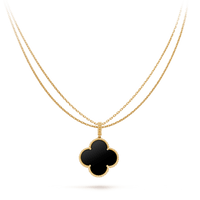 [LUXE] COLLAR DE TRÉBOL GRANDE DE ÓNIX ORO DE 25 MM